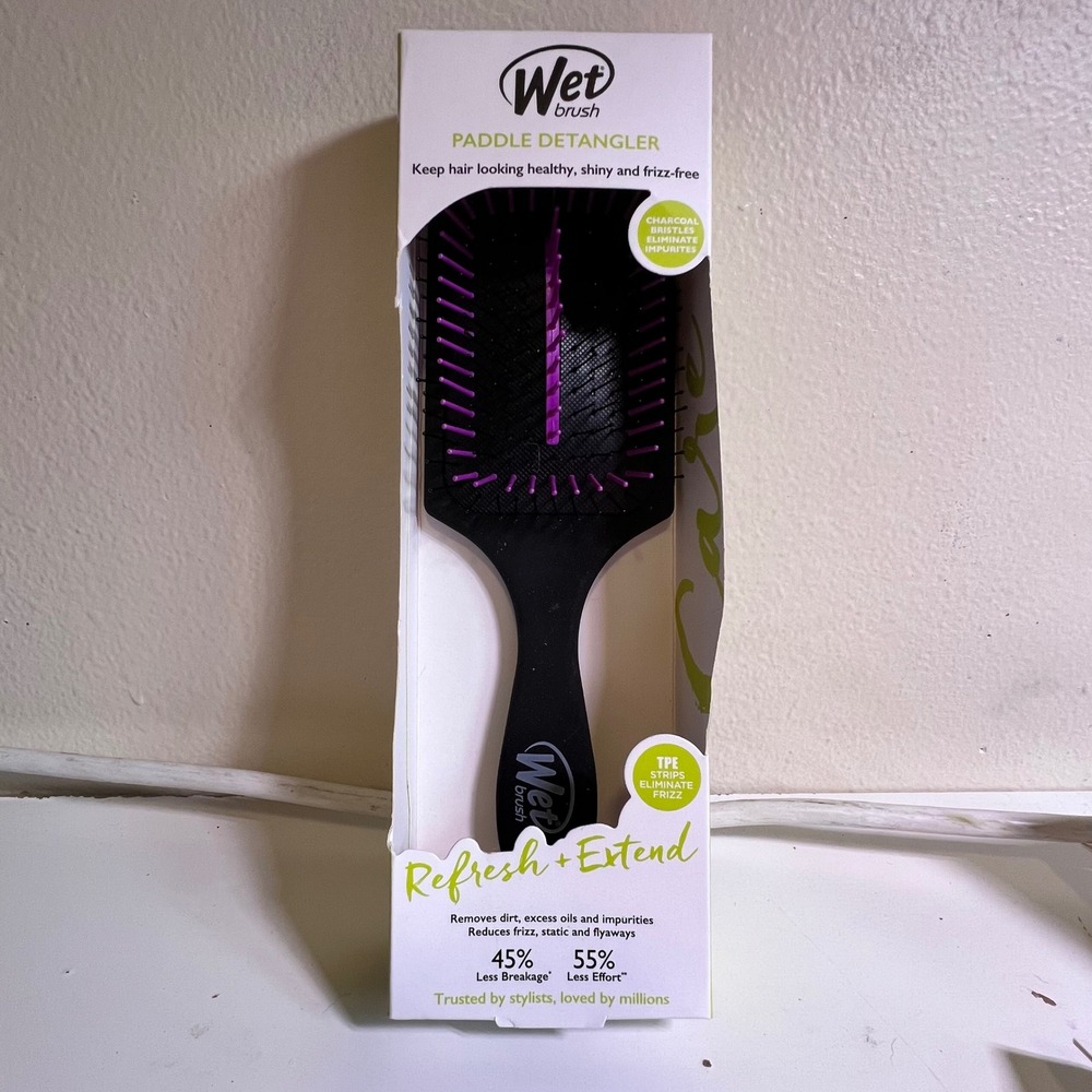 Wet Brush Large Paddle Detangler Black Purple Charcoal Infused Anti-Frizz Brush